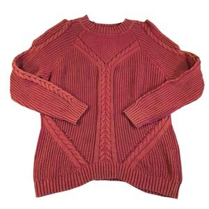 Umgee Chunky Sweater Red Cable Knit Pullover Long‎ Sleeve Cozy Boho Casual Top